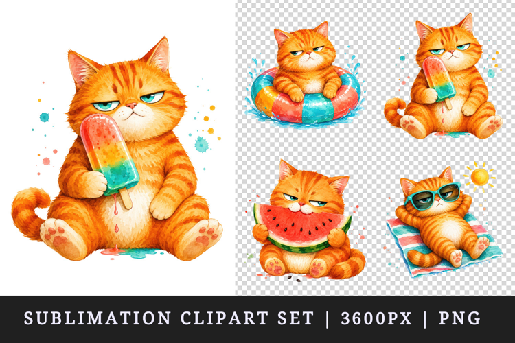 Summer Cat clipart printable sublimation design png