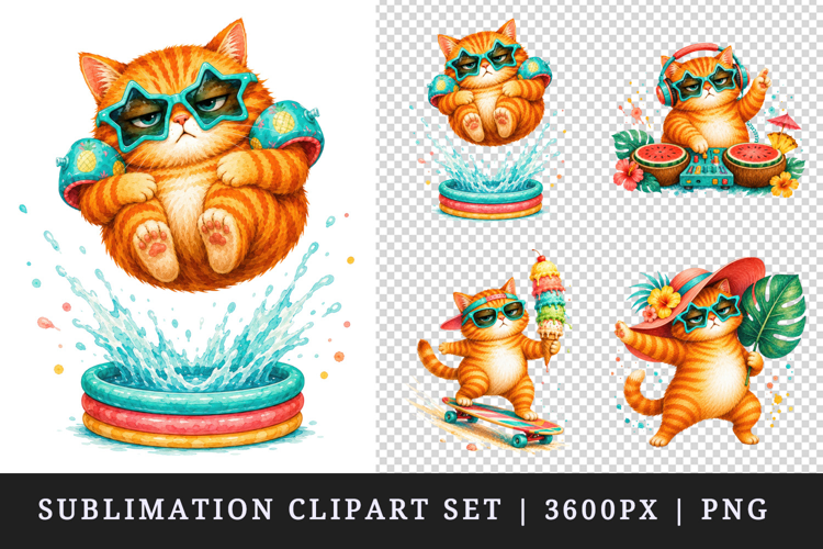 Summer Cat clipart printable sublimation design png