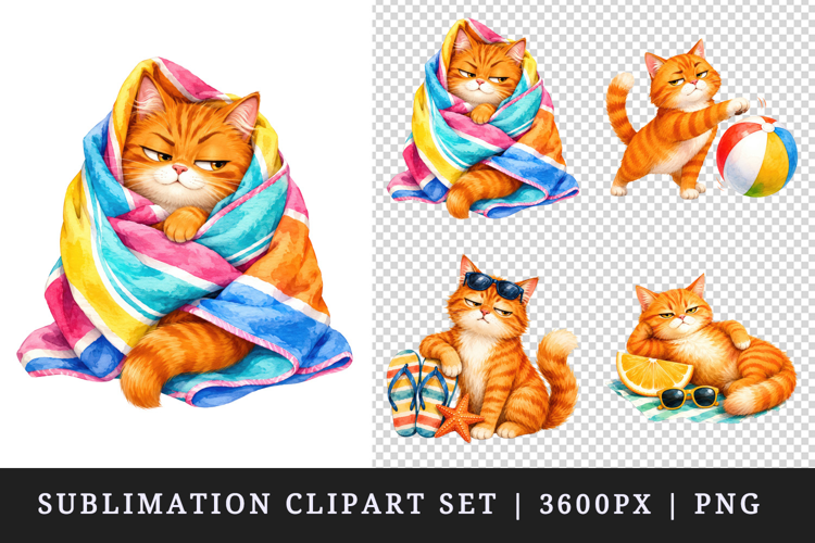 Summer Cat clipart printable sublimation design png