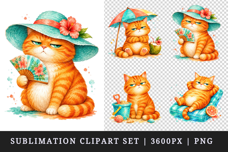 Summer Cat clipart printable sublimation design png