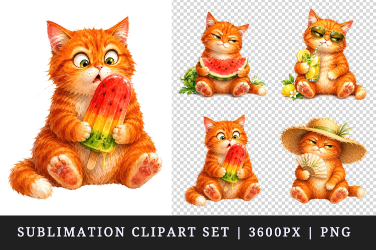 Summer Cat clipart printable sublimation design png