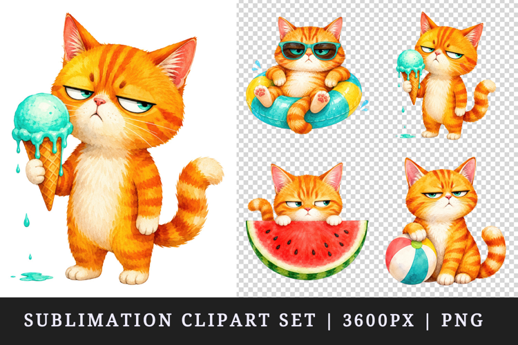 Summer Cat clipart printable sublimation design png
