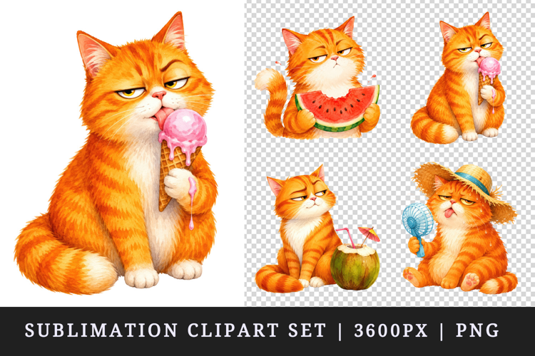 Summer Cat clipart printable sublimation design png