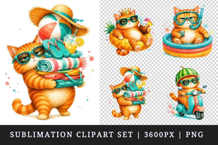 Summer Cat clipart printable sublimation design png