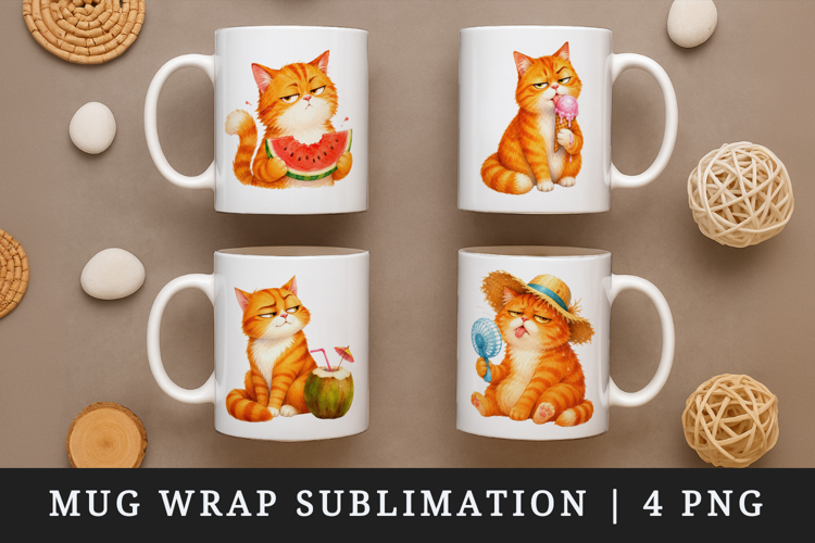 Summer Cat mug wrap printable sublimation design