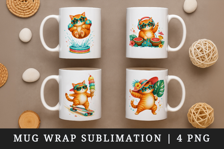 Summer Cat mug wrap printable sublimation design