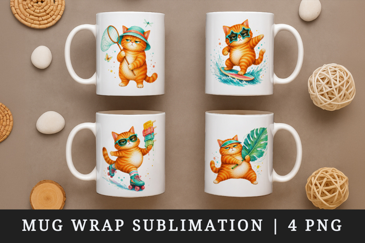 Summer Cat mug wrap printable sublimation design