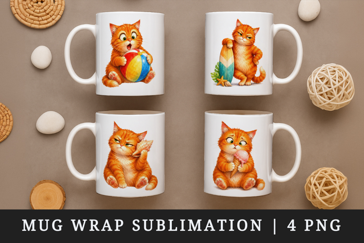 Summer Cat mug wrap printable sublimation design