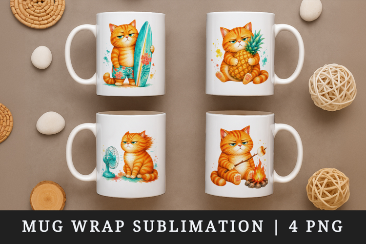 Summer Cat mug wrap printable sublimation design