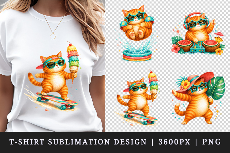 Summer Cat t-shirt printable sublimation design png