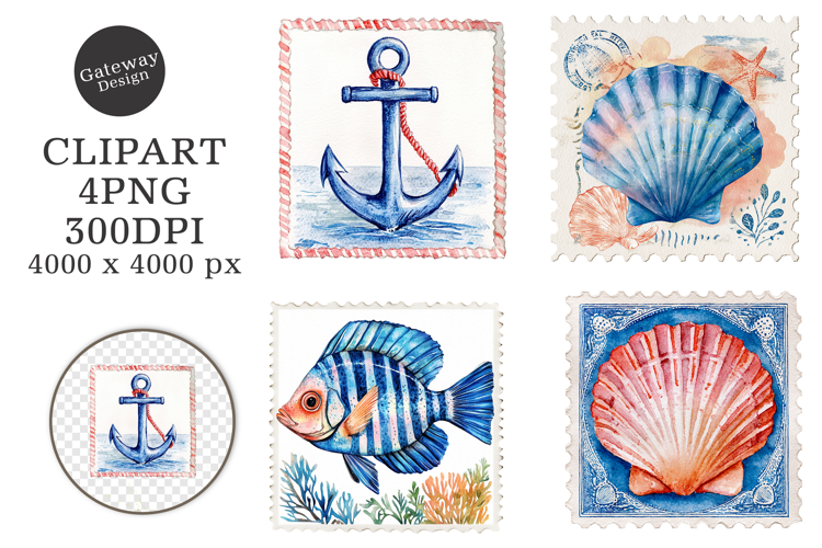 Summer Coastal Postage Clipart
