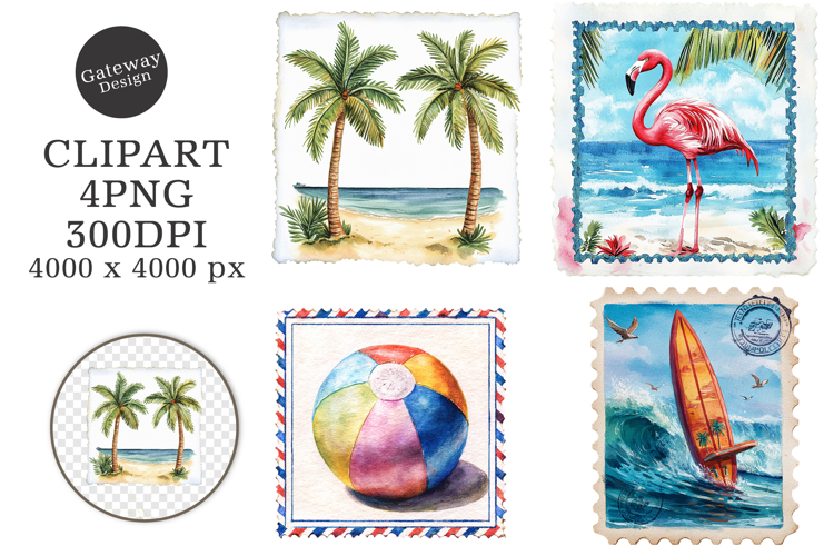 Summer Coastal Postage Clipart