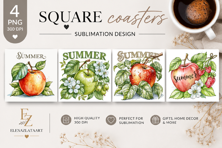 Summer fruits and berries square coaster SUBLIMATION