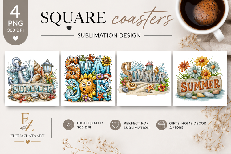Summer fruits and berries square coaster SUBLIMATION