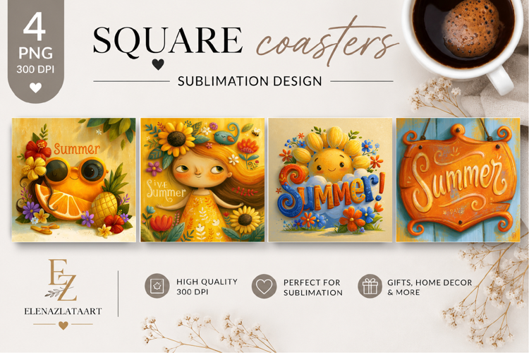 Summer fruits and berries square coaster SUBLIMATION