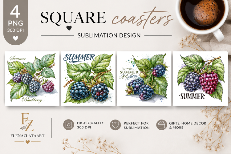 Summer fruits and berries square coaster SUBLIMATION
