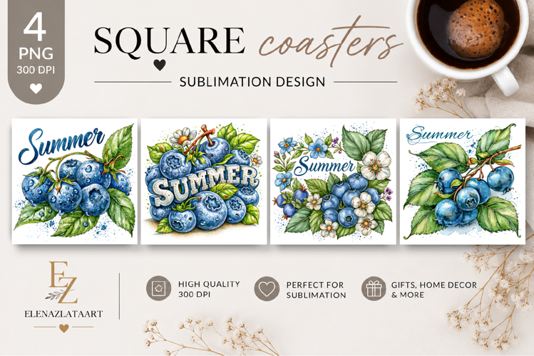 Summer fruits and berries square coaster SUBLIMATION