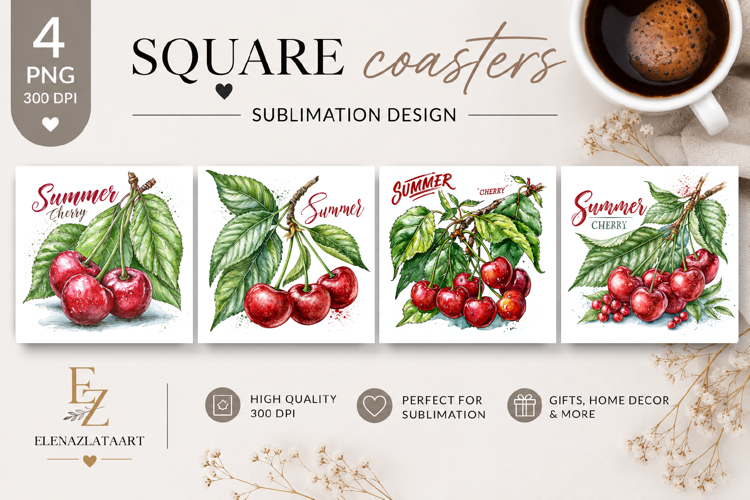 Summer fruits and berries square coaster SUBLIMATION