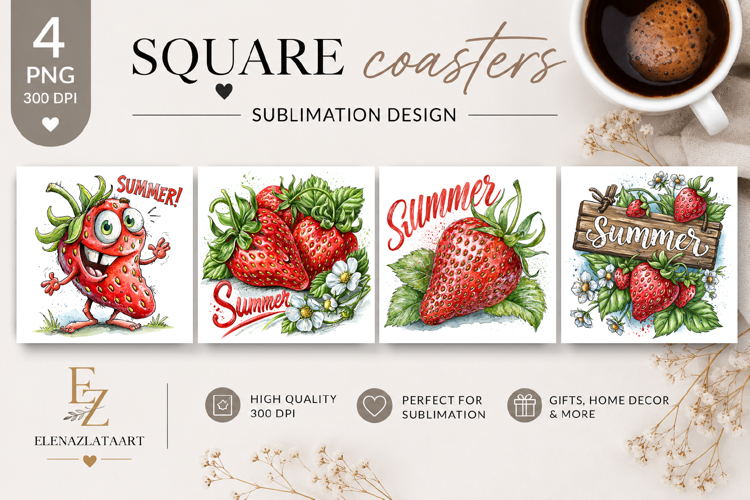 Summer fruits and berries square coaster SUBLIMATION