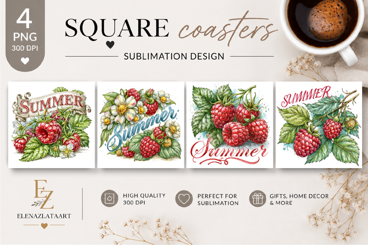 Summer fruits and berries square coaster SUBLIMATION