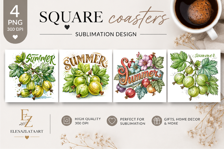 Summer fruits and berries square coaster SUBLIMATION