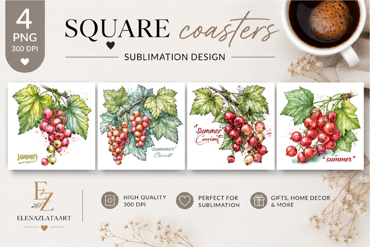 Summer fruits and berries square coaster SUBLIMATION