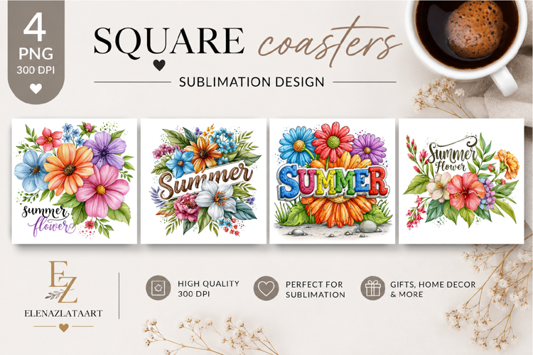 Summer fruits and berries square coaster SUBLIMATION