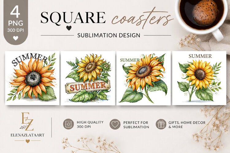 Summer fruits and berries square coaster SUBLIMATION example image 1