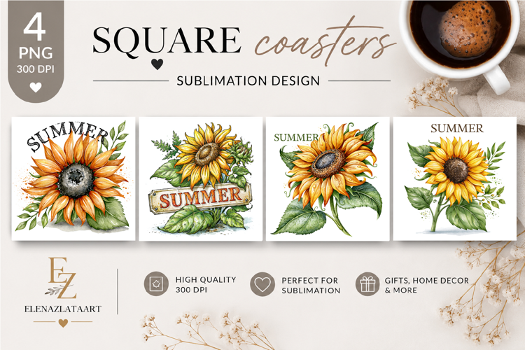Summer fruits and berries square coaster SUBLIMATION