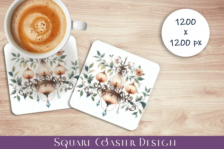 Flowers Square Coasters, Floral Sublimation Design