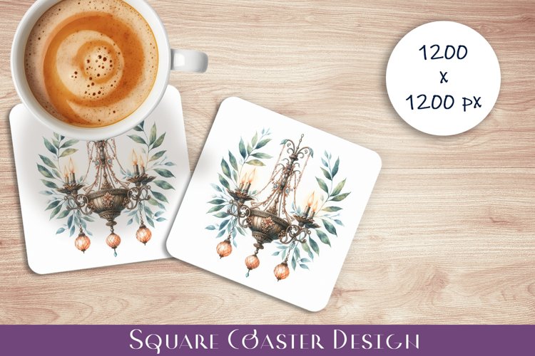 Flowers Square Coasters, Floral Sublimation Design example image 1