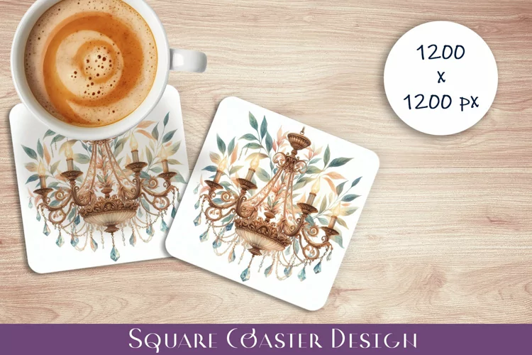 Flowers Square Coasters, Floral Sublimation Design