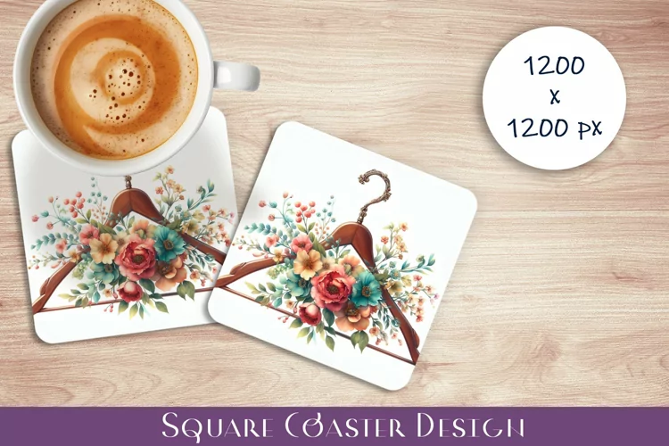 Flowers Square Coasters, Floral Sublimation Design