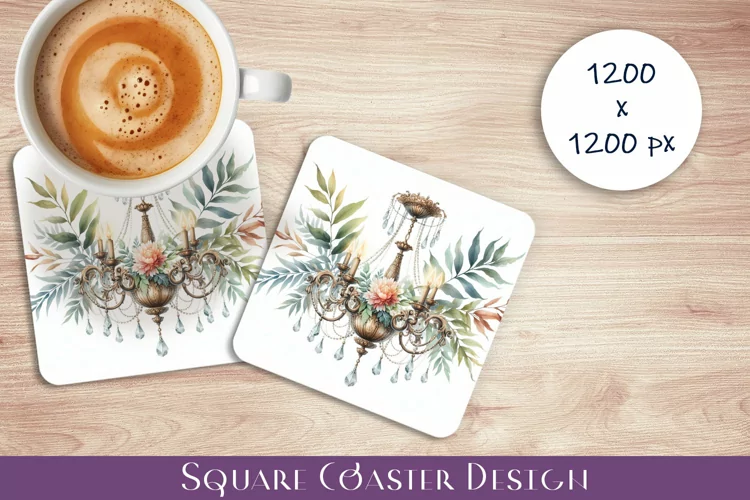 Flowers Square Coasters, Floral Sublimation Design
