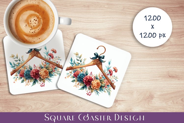 Flowers Square Coasters, Floral Sublimation Design example image 1