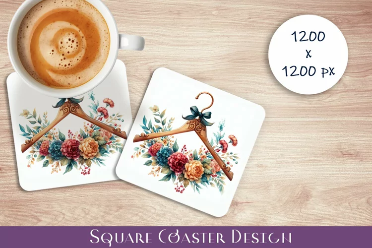 Flowers Square Coasters, Floral Sublimation Design