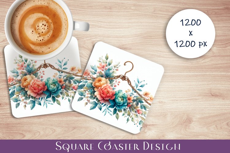 Flowers Square Coasters, Floral Sublimation Design example image 1