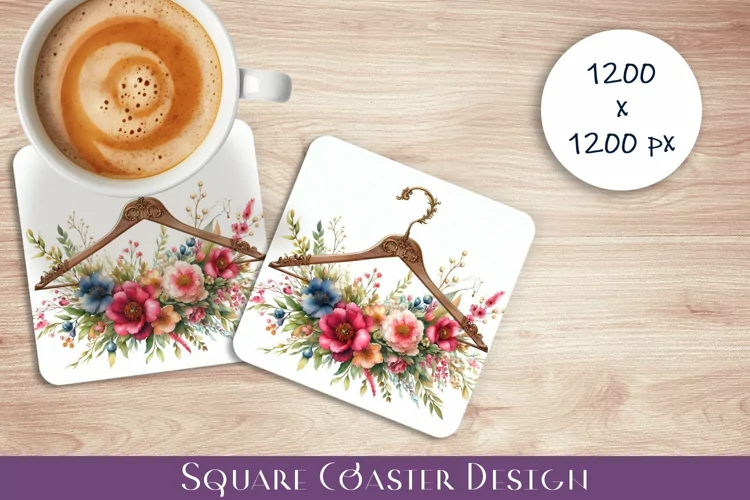Flowers Square Coasters, Floral Sublimation Design