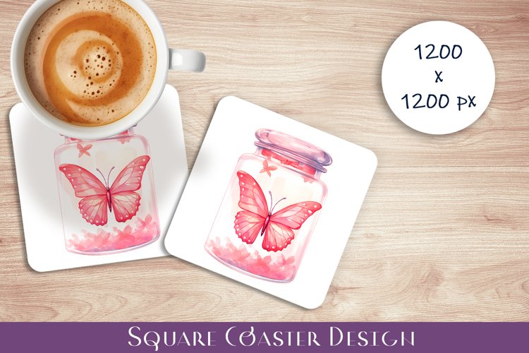 Watercolor Butterfly Garden Square Coasters, Sublimation