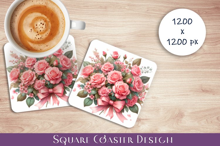 Flowers Square Coasters, Floral Sublimation Design