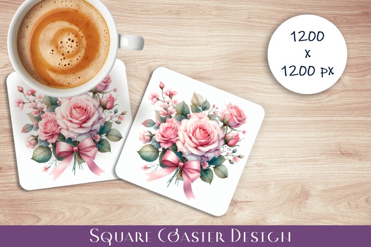 Flowers Square Coasters, Floral Sublimation Design