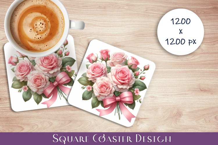 Flowers Square Coasters, Floral Sublimation Design