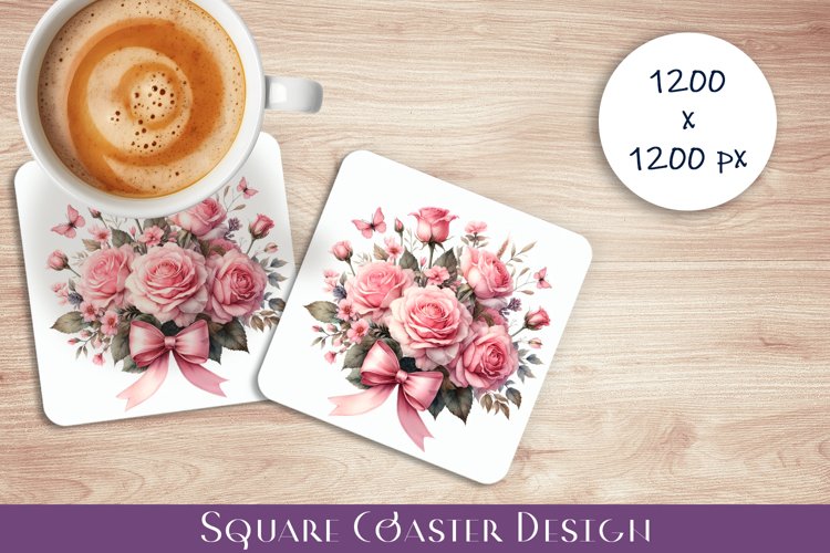 Flowers Square Coasters, Floral Sublimation Design