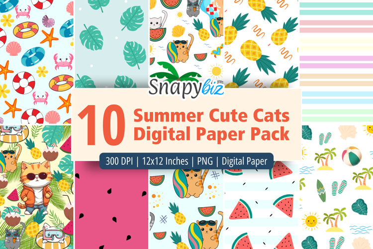 Summer Cute Cats Seamless Digital Paper