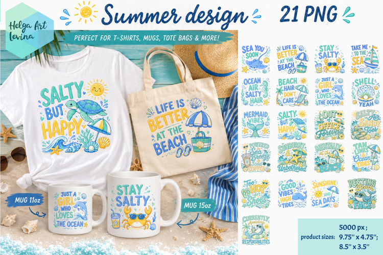 Summer sea, funny quotes Bundle PNG