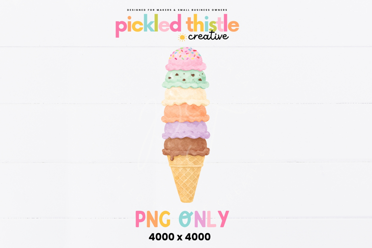 Ice Cream PNG, Watercolor Ice Cream Cone PNG