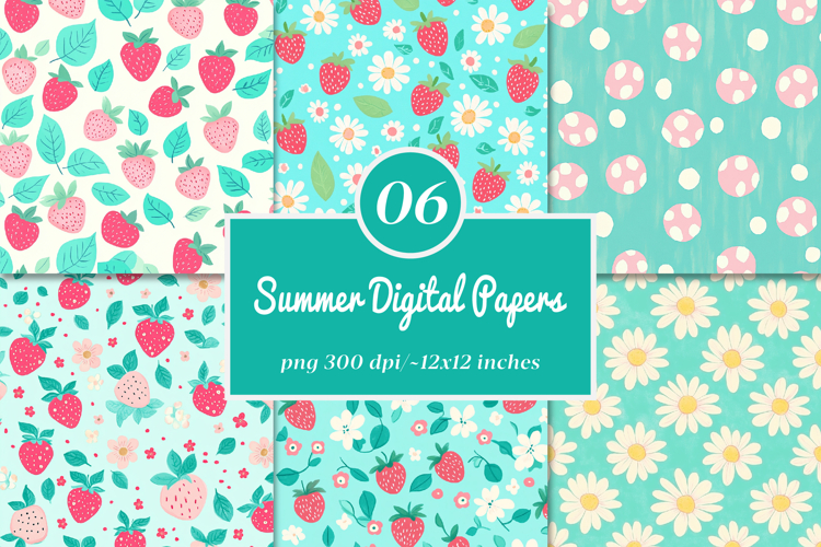 Summer Digital Paper Strawberry Digital Papers