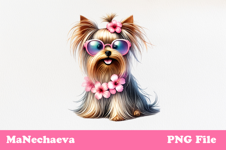 Summer Yorkie Clipart | Coquette Dog Sublimatio example image 1