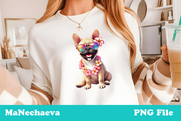 Summer French Bulldog Clipart | Cute Dog Sublimation example image 1