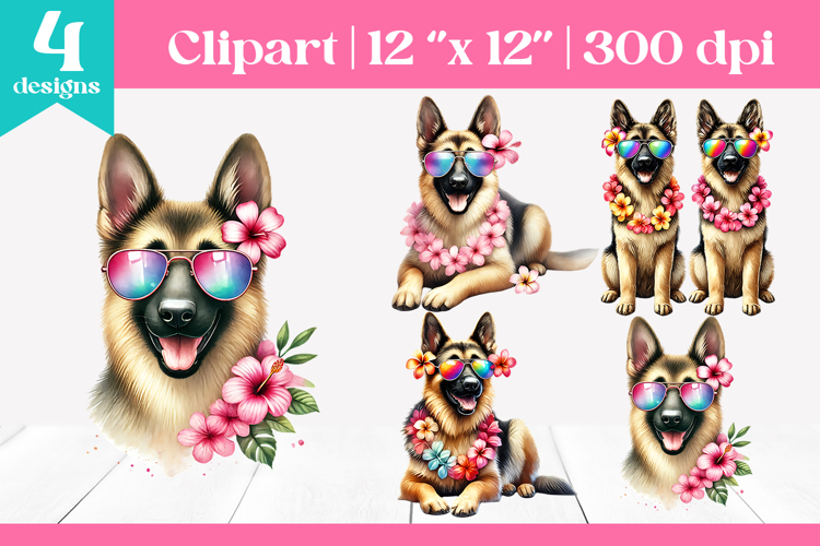 Cute German Shepherd Clipart | Summer Dog Sublimation